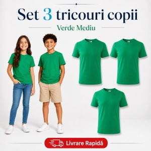 Set 3 Tricouri Copii din Bumbac 100% – Mânecă Scurtă, 35 Culori, Fete și Băieți - Img 37