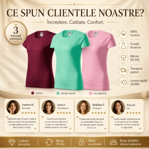 Set 3 Tricouri Damă 100% Bumbac – Casual Clasic, Vișiniu, Verde Mentă și Roz Deschis | Transport Gratuit - Img 6