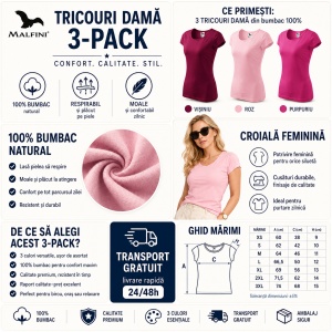 Set 3 Tricouri Damă 100% Bumbac –visiniu, roz, purpuriu Transport Gratuit - Img 5