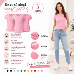 Avantaje set 3 tricouri damă bumbac