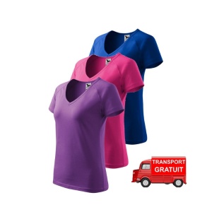 Set 3 tricouri dama guler in V decolteu simplu culori violet, roz albastru v-neck 128
