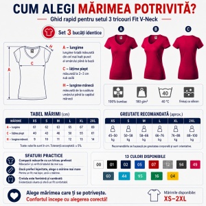 Set 3 Tricouri Damă Malfini Fit V-Neck 162 – 100% Bumbac, Croială Cambrată, Guler în V, 13 Culori - Img 8