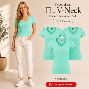 Set 3 Tricouri Damă Malfini Fit V-Neck 162 – 100% Bumbac, Croială Cambrată, Guler în V, 13 Culori - Img 18