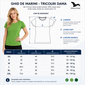 Set 3 tricouri dama simple bumbac 100%, casual clasic pentru femei verde mediu, verde mar, verde sticla 133 - Img 5