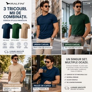 Set 3 tricouri de barbati, Malfini, Elegant Casual, Albastru marin/Verde sticla/Nisip - Img 9