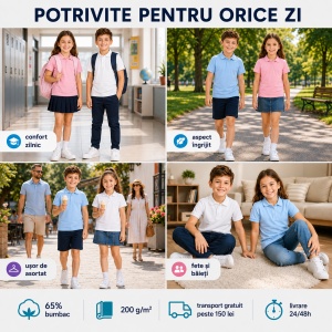 Set 3 Tricouri Polo Copii – Pentru Fete și Băieți, Ideale pentru Școală - Img 3