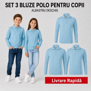 Set 3 Tricouri Polo Copii cu Mânecă Lungă – Bluze pentru Școală, Uniformă, Joacă și Timp Liber, Băieți și Fete - Img 11