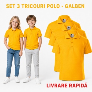 Set 3 tricouri polo copii, fete și băieți, 65% bumbac, 200 g/mp, aceeași culoare - Img 14
