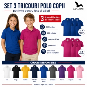 Set 3 Tricouri Polo Copii Pique cu guler