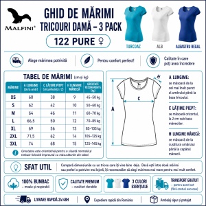 Set 3 tricouri simple dama din bumbac 100%, Elegant casual cu decolteu femei, alb, turcoaz, albastru regal, transport gratuit - Img 3