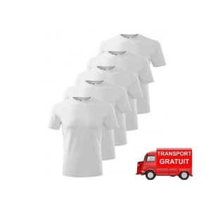 Imagine de prezentare pentru set 5 tricouri albe barbat simple, bumbac 100%
