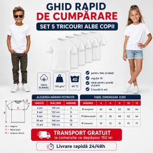 Set 5 Tricouri Albe Copii | Bumbac 100% Calitate Superioară - Img 8