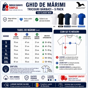 Set 5 Tricouri Bărbat Bumbac 100% | alb,negru,albastru marin gri deschis , si albastru regal | Transport Gratuit - Img 2