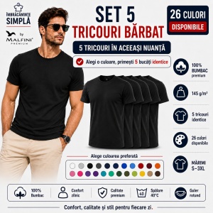Set 5 Tricouri Bărbat în Aceeași Nuanță, 100% Bumbac, 145 g/m², Guler Rotund, 26 Culori, Mărimi S–3XL - Img 4