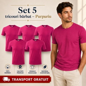 Set 5 Tricouri Bărbat în Aceeași Nuanță, 100% Bumbac, 145 g/m², Guler Rotund, 26 Culori, Mărimi S–3XL - Img 34