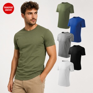 Set 5 Tricouri Bărbați 100% Bumbac – Khaki, Albastru Regal, Gri Închis, Negru și Alb | S-3XL - Img 2