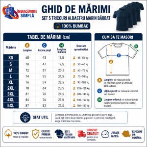 Set 5 Tricouri Bărbați Albastru Marin – 100% Bumbac, Regular Fit, XS–5XL - Img 4