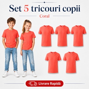 Set 5 Tricouri Copii din Bumbac 100% – Mânecă Scurtă, 33 Nuanțe, Fete și Băieți - Img 15