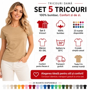 Set 5 tricouri damă simple casual | din bumbac 100%, slim fit XS - 2XL - Img 8