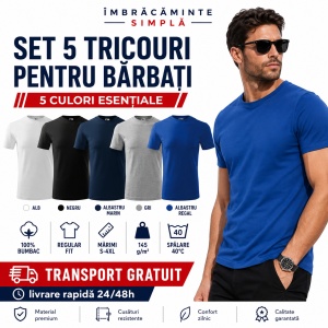 Set 5 tricouri din Bumbac 100% pentru barbati, multicolor, 132-MixColor- Marimi Mari