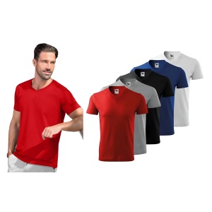 Set 5 tricouri guler tip V simple unisex, bumbac 100%, Alb, Negru, Albastru Marin, Rosu, Albastru- 102 - Img 2