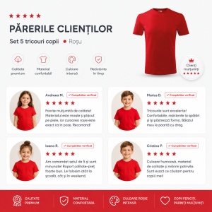 Set 5 tricouri rosii din bumbac pentru copii - Img 15