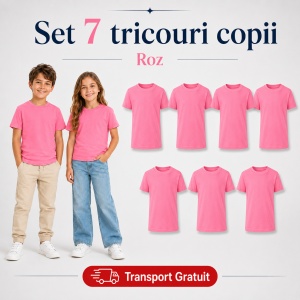 Set 7 Tricouri Copii din Bumbac 100% – Mânecă Scurtă, 33 Nuanțe, Fete și Băieți - Img 33