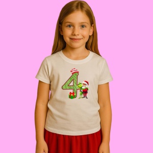 Tricou 4 Numar Craciun Cu Mos Si Spiridus Verde, din bumbac 100% Copii | Dama | Barbat - Img 2