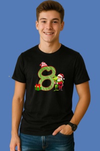 Tricou 8 Numar Craciun Cu Mos Si Spiridus Verde, din bumbac 100% Copii | Dama | Barbat - Img 3