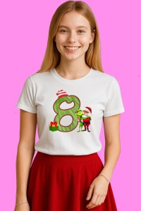 Tricou 8 Numar Craciun Cu Mos Si Spiridus Verde, din bumbac 100% Copii | Dama | Barbat