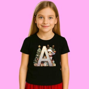 Tricou A Litere Craciun Cu Ren, Brad, Luminite Si Cadouri, din bumbac 100% Copii | Dama | Barbat - Img 2