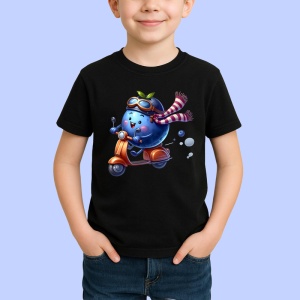 Tricou Afine amuzant de vara pe scuter, Fructe, Copii | Dama, culoare negru