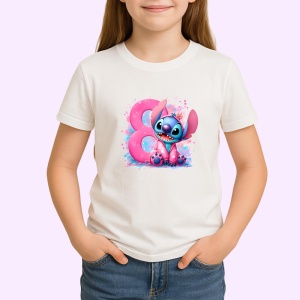 Tricou Alfabet Cifra 8 cu Stitch Roz fericit, explozie de culori, Alb, Unisex Dama si Barbat | Copii - Img 2