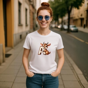 Tricou Alfabet Litera A cu animal Antilop Antilopa , Alb, Unisex Dama si Barbat | Copii - Img 6