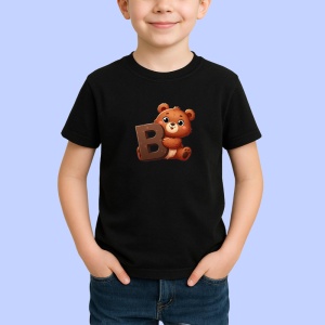 Tricou Alfabet Litera B cu animal Bear Urs, Negru, Unisex Dama si Barbat | Copii - Img 2