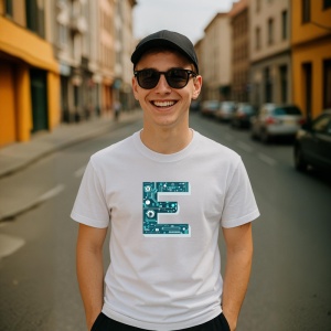 Tricou Alfabet Litera E cu circuite, cyber, tehnologie, Alb, Unisex Dama si Barbat | Copii - Img 4