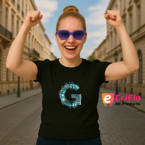 Tricou Alfabet Litera G cu circuite, cyber, tehnologie, Negru, Unisex Dama si Barbat | Copii - Img 3