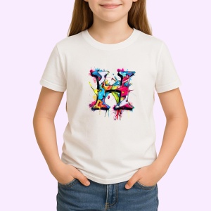 Tricou Alfabet Litera H cu graffiti, design exploziv, arta urbana, Alb, Unisex Dama si Barbat | Copii - Img 2