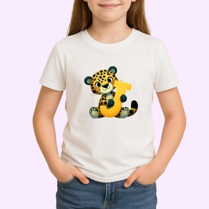 Tricou Alfabet Litera J cu animal Jaguar , Alb, Unisex Dama si Barbat | Copii