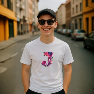 Tricou Alfabet Litera J cu flori, margarete, flori colorate, Alb, Unisex Dama si Barbat | Copii - Img 4