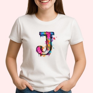 Tricou Alfabet Litera J cu graffiti, design exploziv, arta urbana, Alb, Unisex Dama si Barbat | Copii