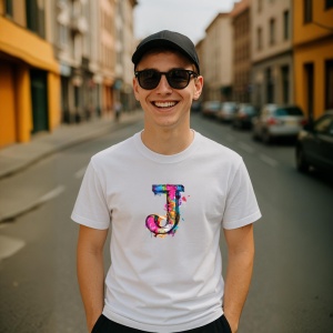 Tricou Alfabet Litera J cu graffiti, design exploziv, arta urbana, Alb, Unisex Dama si Barbat | Copii - Img 4