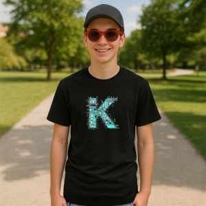 Tricou Alfabet Litera K cu circuite, cyber, tehnologie, Negru, Unisex Dama si Barbat | Copii - Img 4