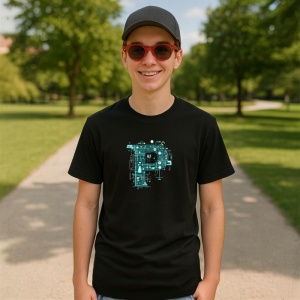 Tricou Alfabet Litera P cu circuite, cyber, tehnologie, Negru, Unisex Dama si Barbat | Copii - Img 4