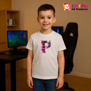 Tricou Alfabet Litera P cu flori, margarete, flori colorate, Alb, Unisex Dama si Barbat | Copii - Img 7