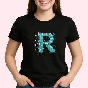 Tricou Alfabet Litera R cu circuite, cyber, tehnologie, Negru, Unisex Dama si Barbat | Copii - Img 1