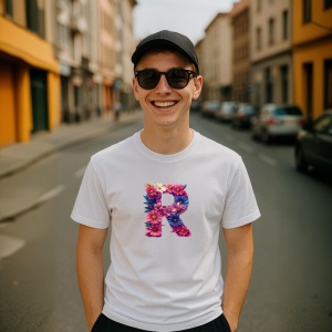 Tricou Alfabet Litera R cu flori, margarete, flori colorate, Alb, Unisex Dama si Barbat | Copii - Img 4