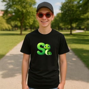 Tricou Alfabet Litera S cu animal Snake Sarpe, Negru, Unisex Dama si Barbat | Copii - Img 4