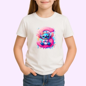 Tricou Alfabet Litera S cu Stitch Roz fericit, explozie de culori, Alb, Unisex Dama si Barbat | Copii - Img 2