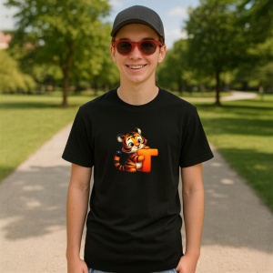 Tricou Alfabet Litera T cu animal Tiger Tigru, Negru, Unisex Dama si Barbat | Copii - Img 4